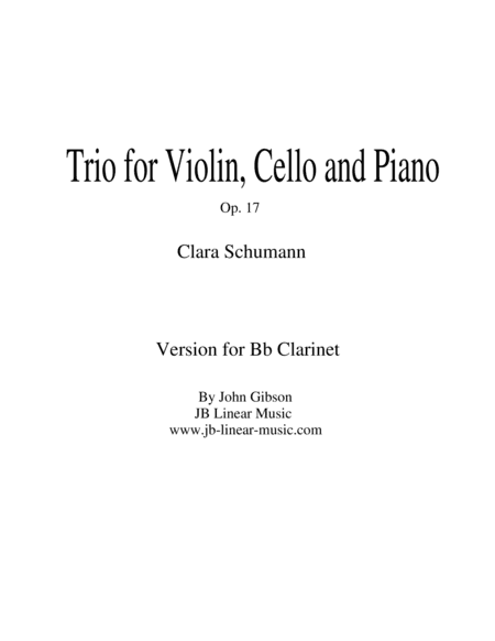 Clara Schumann Trio for clarinet, cello, and piano (arr. John Gibson)