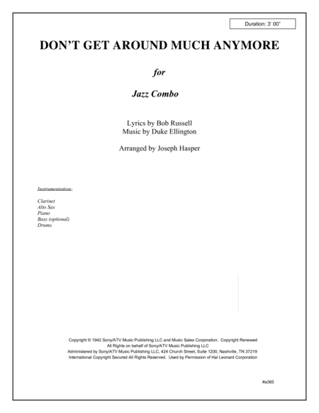 Don't Get Around Much Anymore (arr. Joseph Hasper)