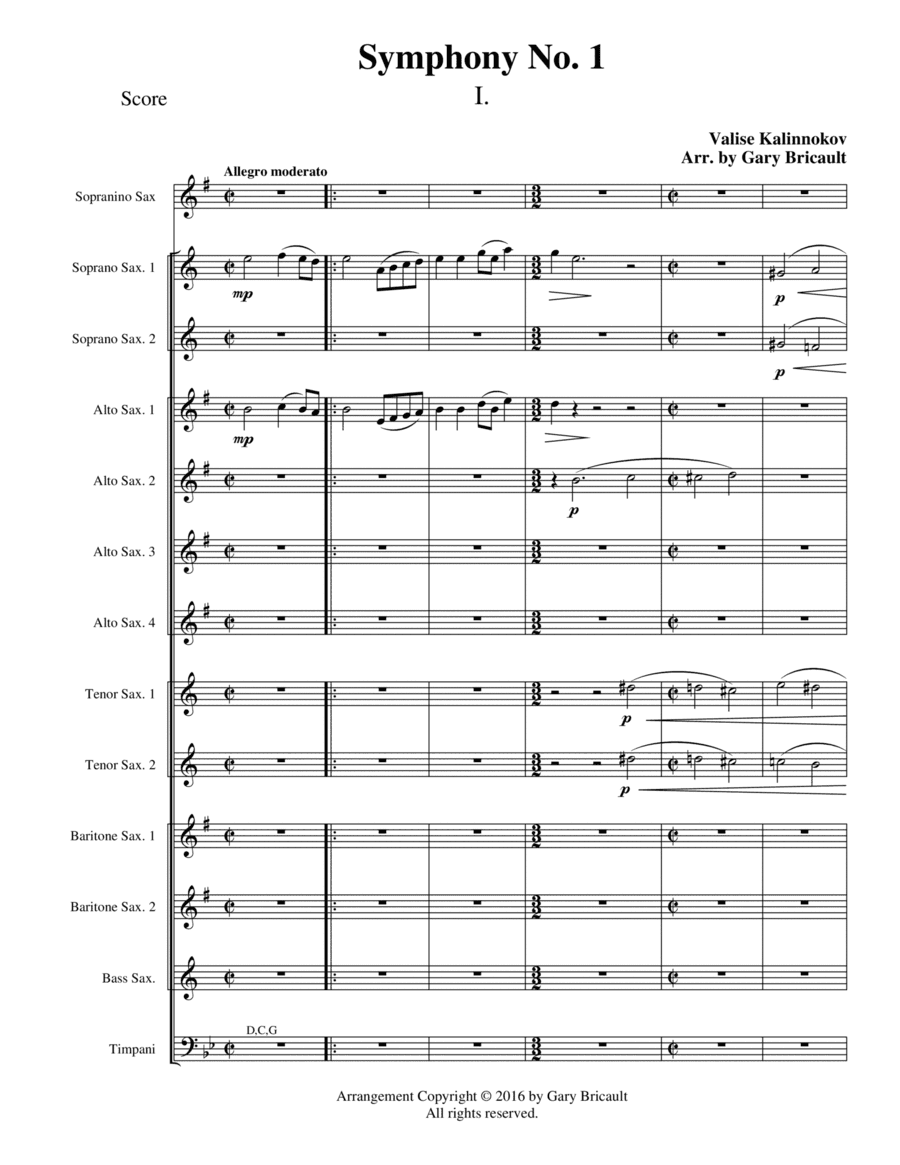 Symphony No. 1 - Complete Four Movements (arr. Gary Bricault)
