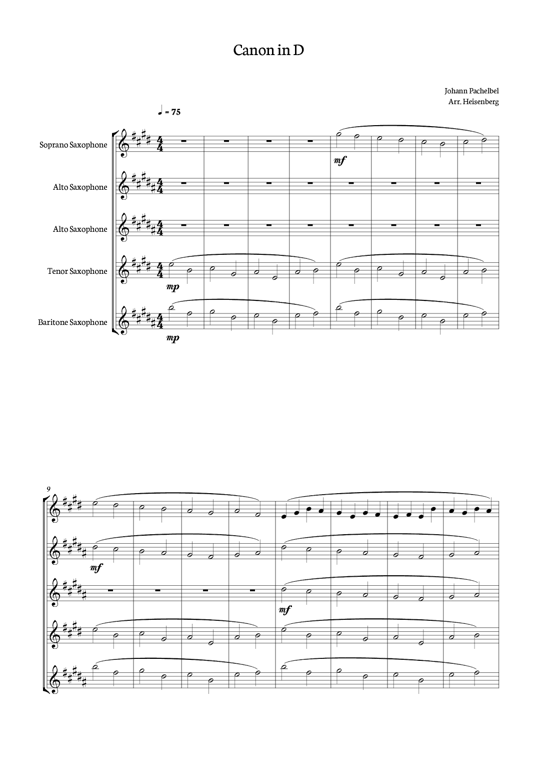 Canon in D - Pachelbel for Sax Quintet (arr. Heisenberg)