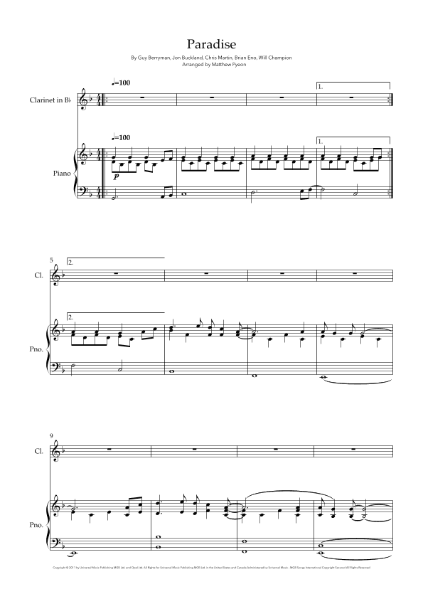 Paradise (arr. Matthew pyeon)