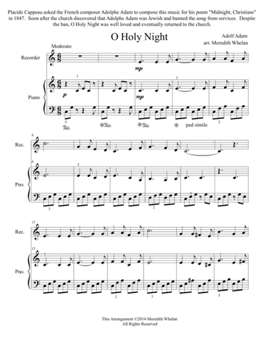 Christmas Duets for Recorder & Piano:  O Holy Night (arr. Meredith Whelan)