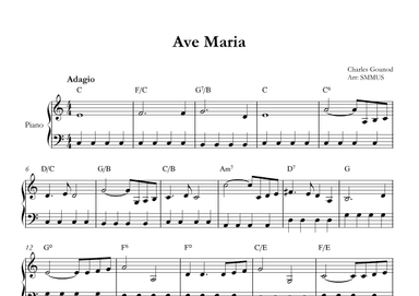 Ave Maria (Bach-Gounod) in C Major for Easy Piano With Chords (arr. SMMUS)