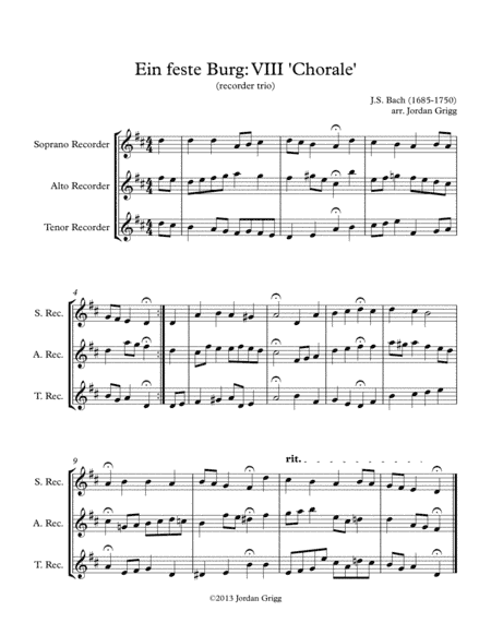 Ein feste Burg VIII 'Chorale' (recorder trio) (arr. Jordan Grigg)