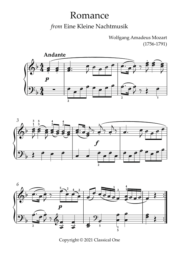 Mozart - Romance (from Eine Kleine Nachtmusik)(With Note name) (arr. MPS)