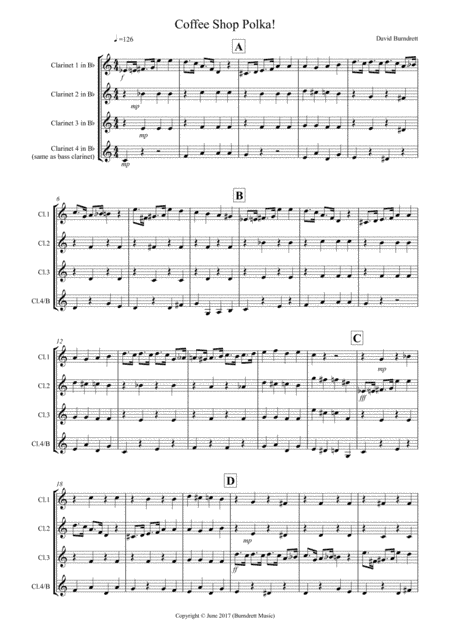 Coffee Shop Polka! for Clarinet Quartet