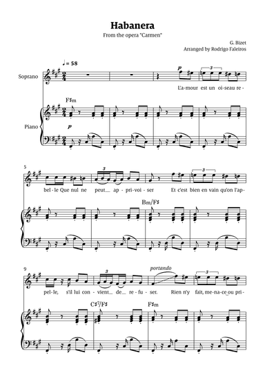 Habanera (for soprano - F# minor/major) (arr. Rodrigo Faleiros)