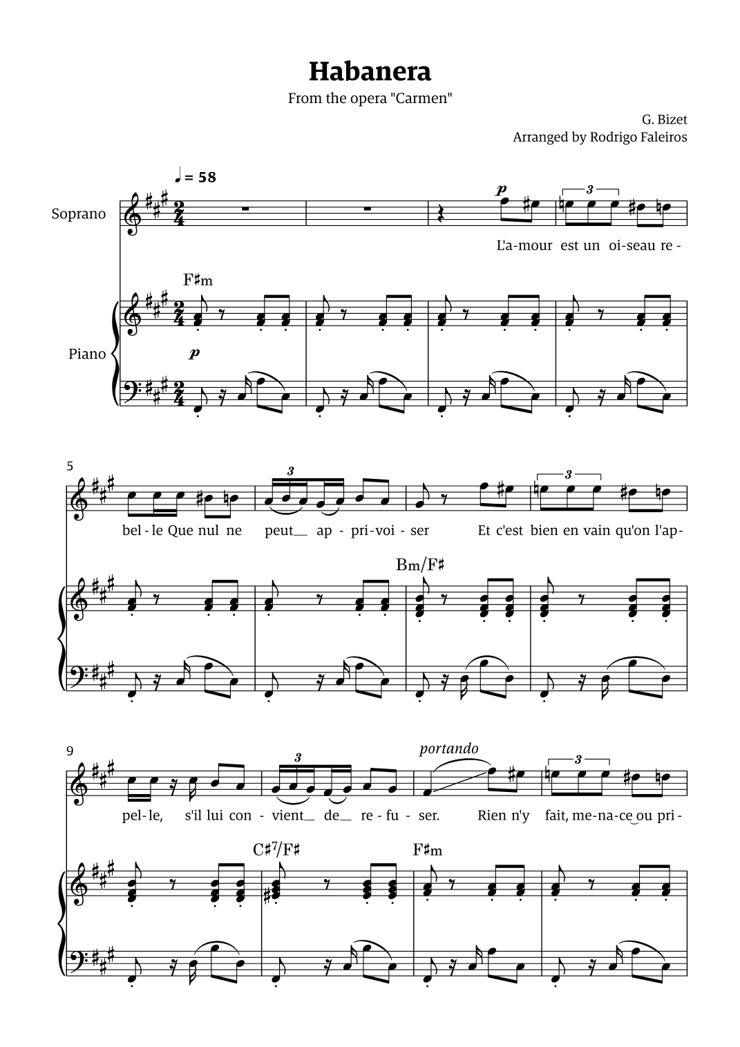 Habanera (for soprano - F# minor/major) (arr. Rodrigo Faleiros)