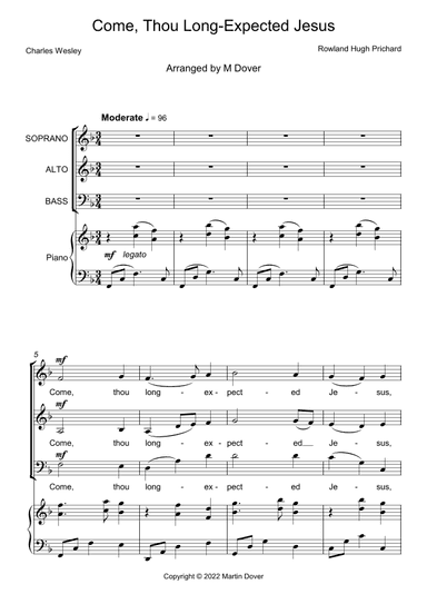 Come, Thou Long Expected Jesus - Three Part Choir - SAB - Mixed Voices (arr. Martin Dover)