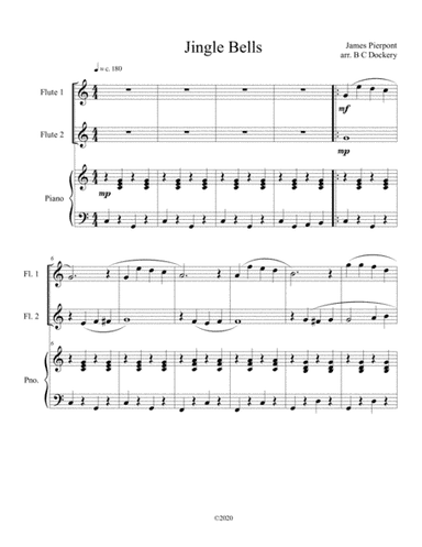 Jingle Bells (flute duet) with optional piano accompaniment (arr. B C Dockery)