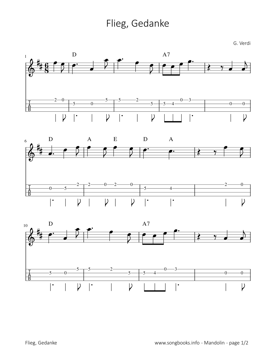 Flieg, Gedanke - G. Verdi (arr. songbooks.info)