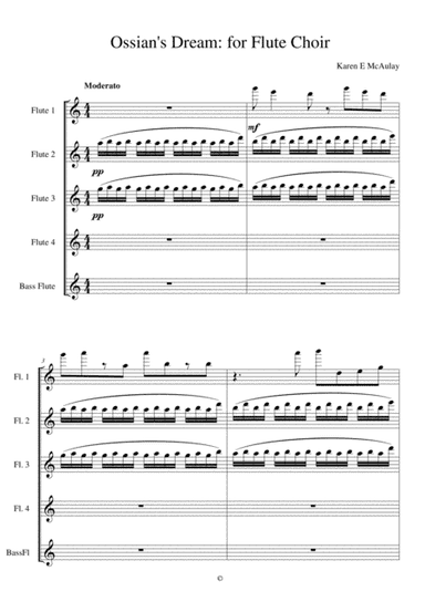 Ossian's Dream for Flute Choir (4 flutes and bass flute) - SCORE