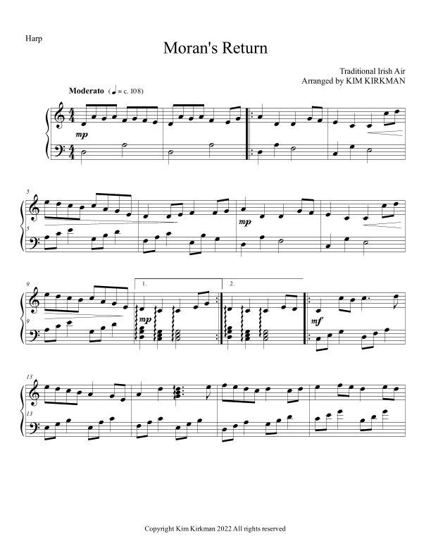 Moran's Return for lever harp (no levers required) (arr. Kim Kirkman)