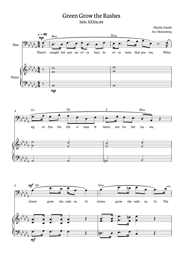 Joseph Haydn - Green Grow The Rashes for Bass with Piano and chords in Bb minor. (arr. Heisenberg)