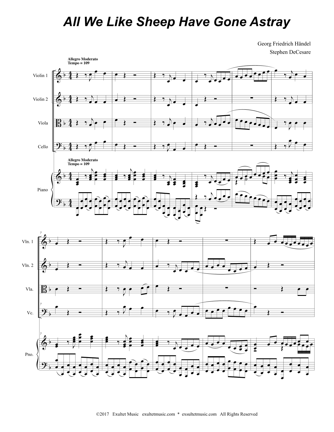 All We Like Sheep Have Gone Astray (String Quartet and Piano) (arr. Stephen DeCesare)