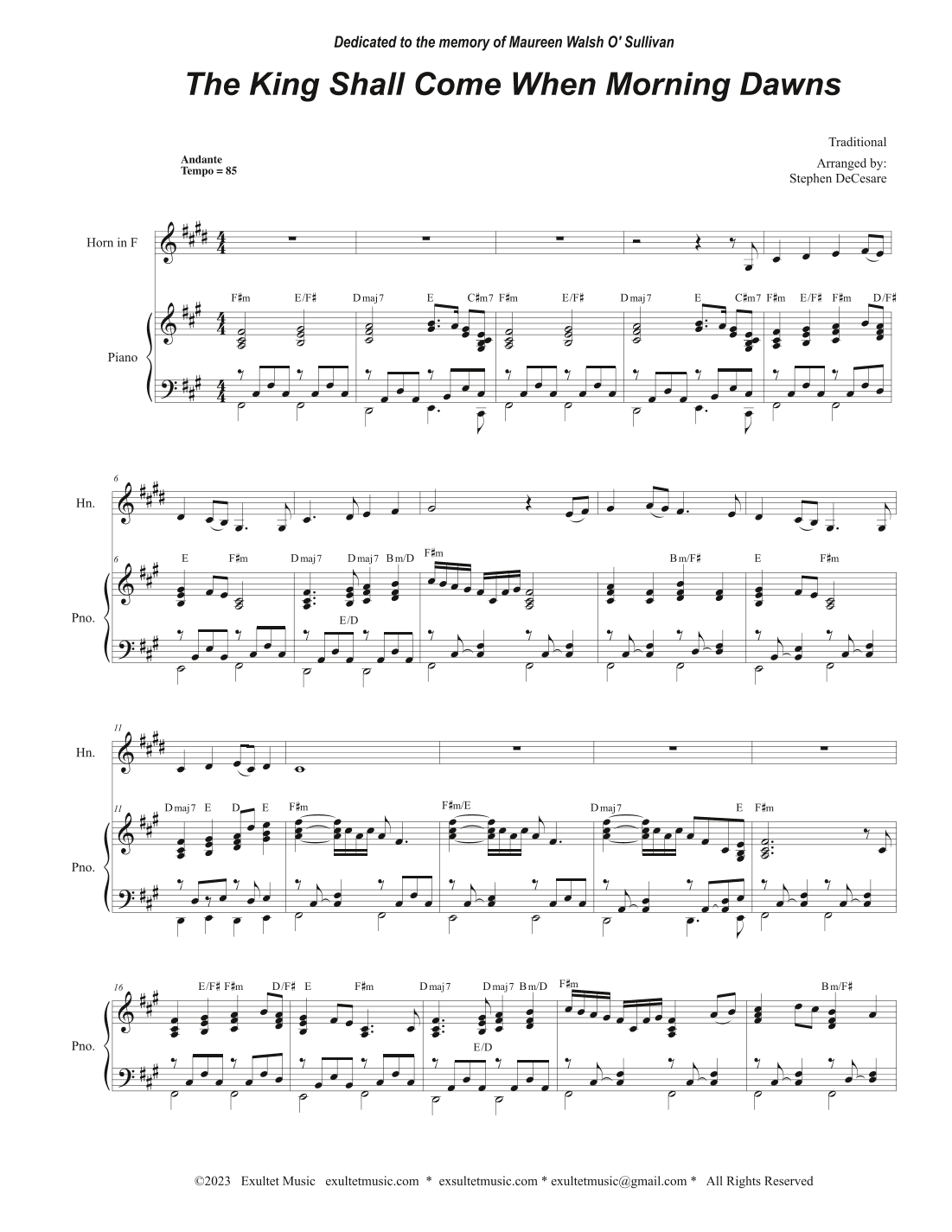 The King Shall Come When Morning Dawns (French Horn solo and Piano) (arr. Stephen DeCesare)