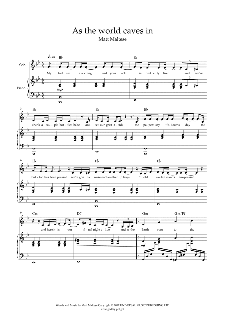 As The World Caves In (arr. Peligot)