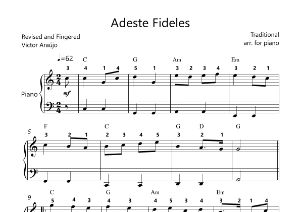Adeste fideles - Melody and Bass with chord symbols (arr. Arezzo Music)