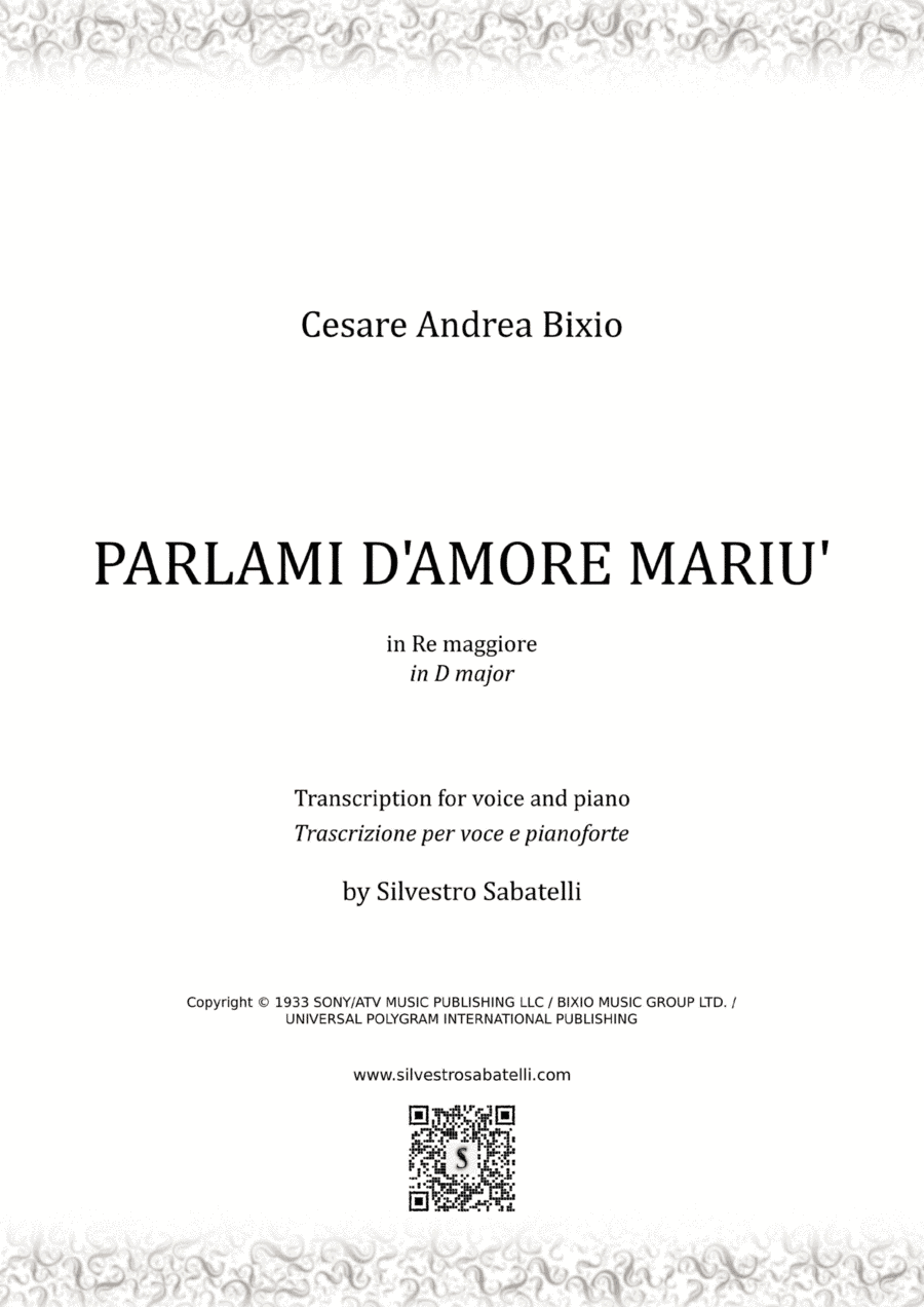 Parlami D'amore Mariu (arr. Silvestro Sabatelli)