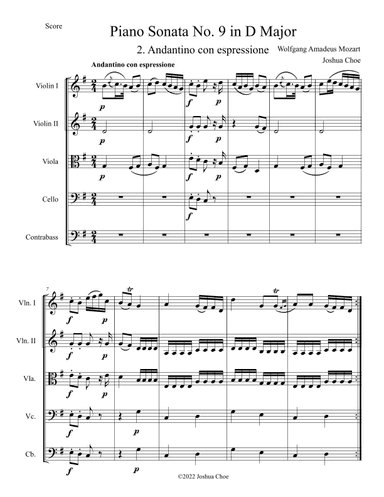 Piano Sonata No. 9 in D Major, Movement 2 (arr. Joshua Choe)