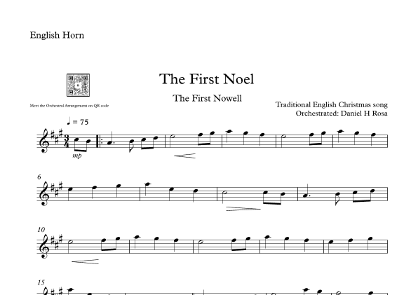 The First Noel - The First Nowell - Easy Christmas Carol - English Horn (arr. Daniel H Rosa)