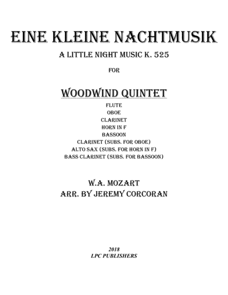 Eine Kleine Nachtmusik for Woodwind Quintet (arr. Jeremy Corcoran)