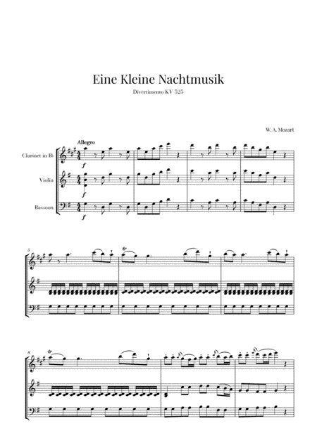 Eine Kleine Nachtmusik for Clarinet, Violin and Bassoon (arr. Cadenza Editions)