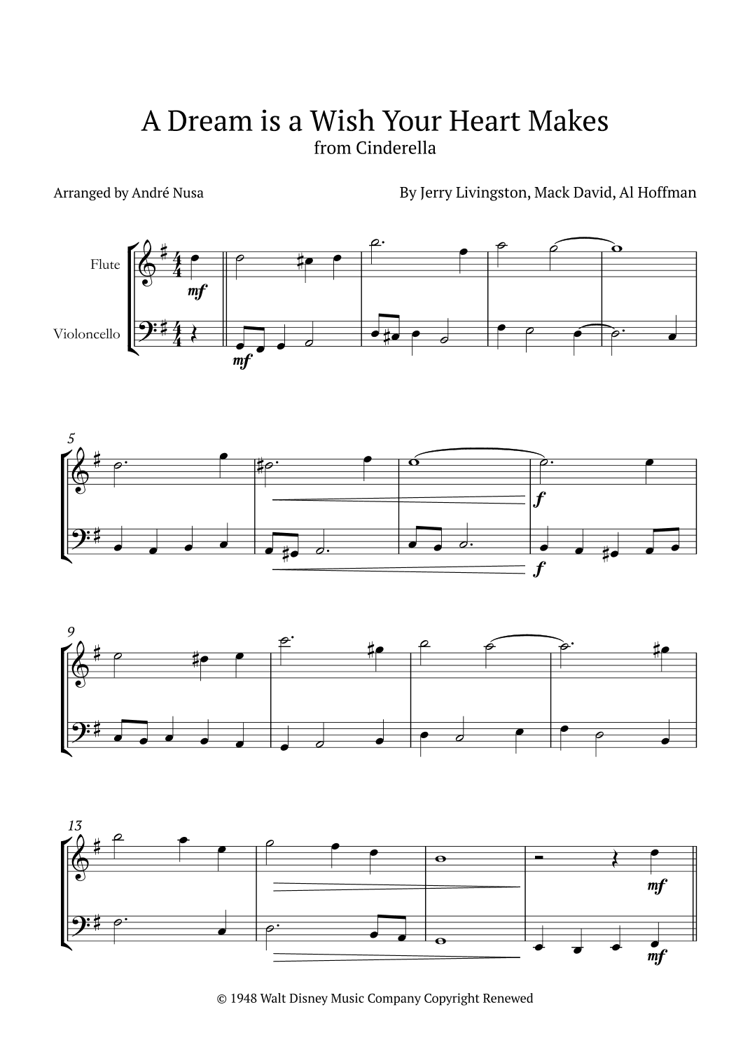 A Dream Is A Wish Your Heart Makes (arr. André Nusa)
