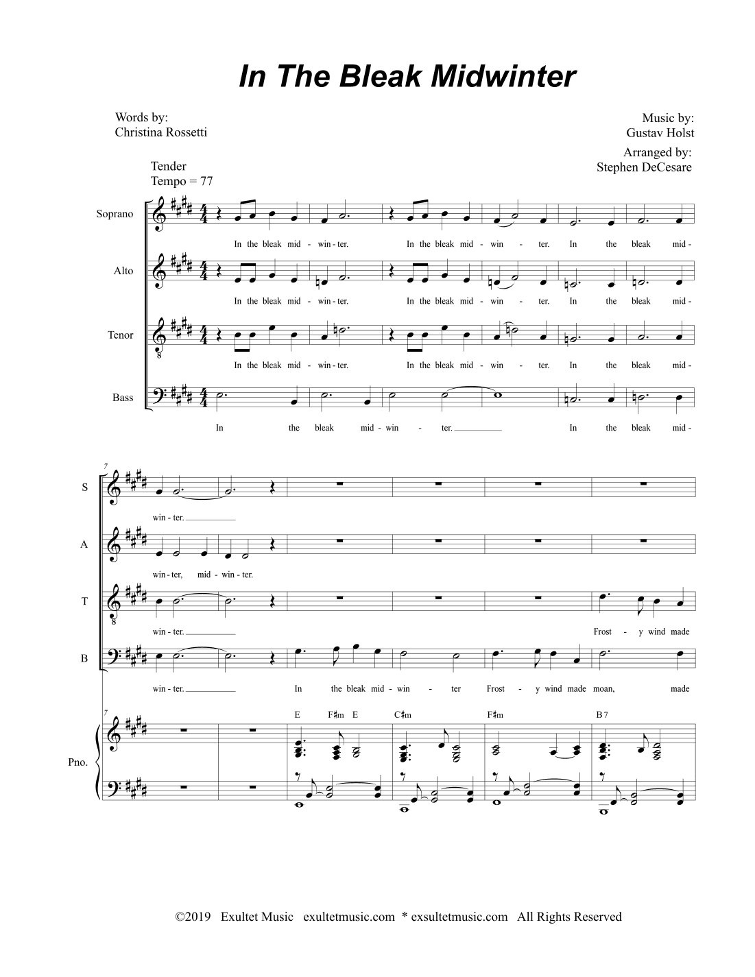 In The Bleak Midwinter (Vocal Quartet - (SATB) (arr. Stephen DeCesare)