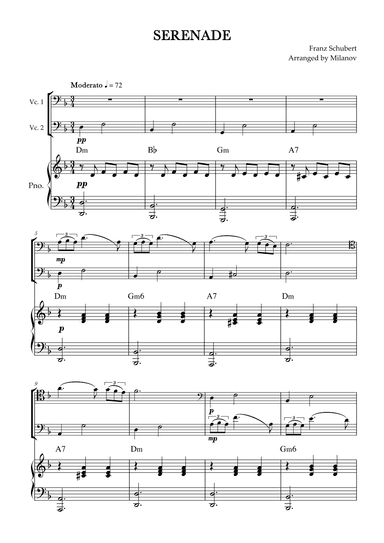 Serenade | Schubert | Cello duet and piano | Chords (arr. Milanov)