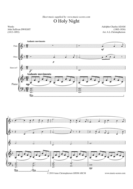 O Holy Night; Cantique de Noel - Flute, Oboe, French Horn and Piano (arr. Anne L Christopherson GRSM ARCM)