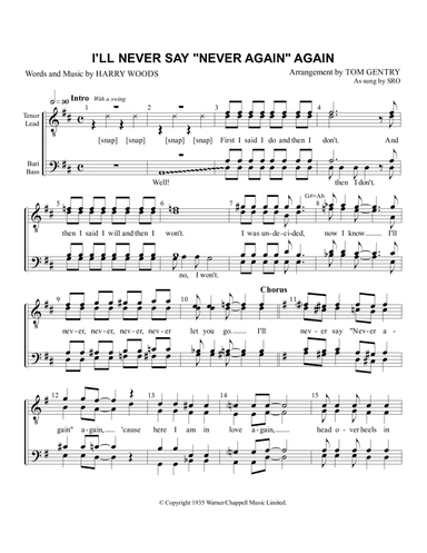 I'll Never Say "never Again" Again (arr. Tom Gentry)