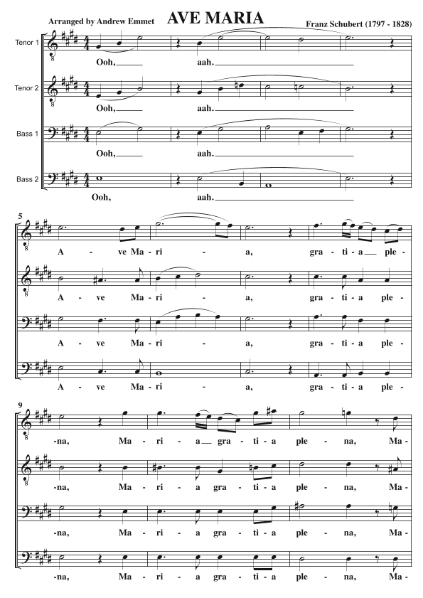 Ave Maria (Schubert) A Cappella TTBB (arr. Andrew Emmet)