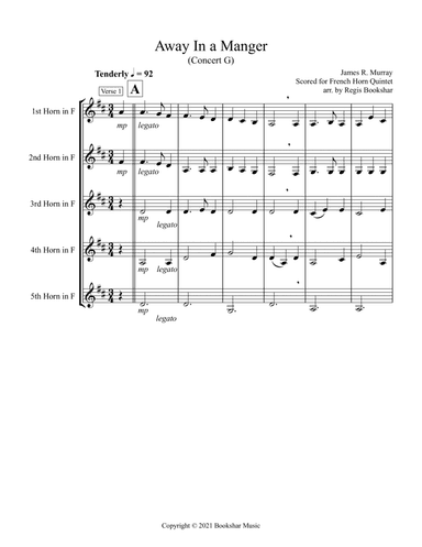Away in a Manger (G) (French Horn Quintet) (arr. Regis Bookshar)