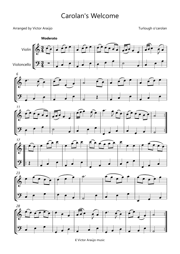 Carolan's Welcome - VIolin and Cello arrangement (arr. Victor Araújo)