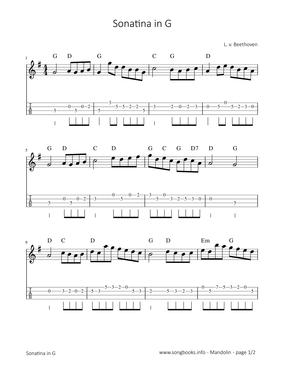 Sonatina in G - L. v. Beethoven (arr. songbooks.info)