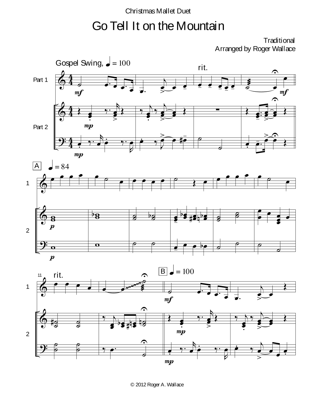 Go Tell It on the Mountain (Marimba Duet) (arr. Roger Wallace)