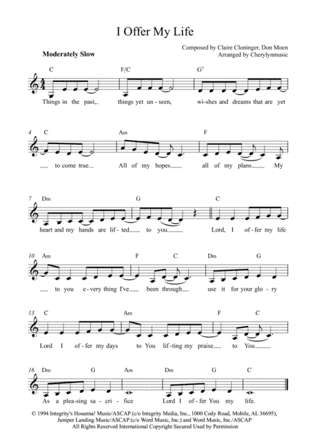 I Offer My Life (arr. Cherylynmusic)