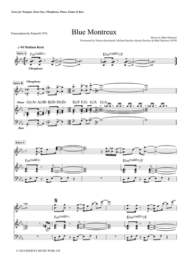Blue Montreux - Score Only (arr. Popnroll-1976)