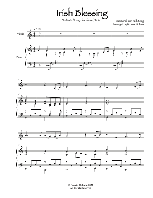 Irish Blessing for Violin & Piano in C (arr. Brooks Holmes)