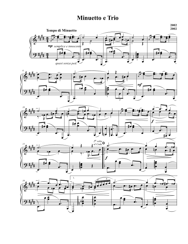 Minuetto e Trio in E major, Op. 1