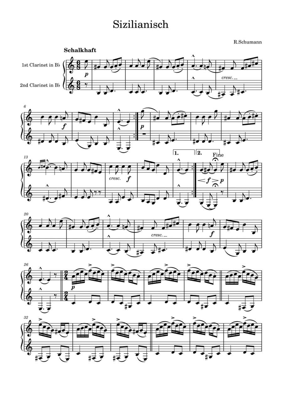 R.Schumann: Sizilianisch for two clarinets (arr. Saho Omukai)