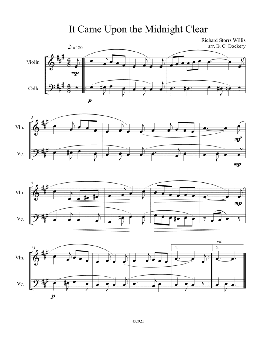 It Came Upon the Midnight Clear (Violin and Cello Duet) (arr. B. C. Dockery)