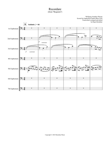 Recordare (from "Requiem") (F) (Euphonium Septet - Bass Clef) (arr. Regis Bookshar)