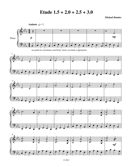 Etude 1.5+2.0+2.5+3.0 for Piano Solo from 25 Etudes using Symmetry, Mirroring, and Intervals
