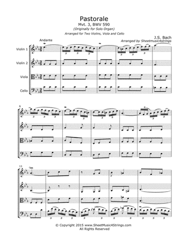 Bach, J.S. - Pastorale  for String Quartet (arr. Linda M. Scott)