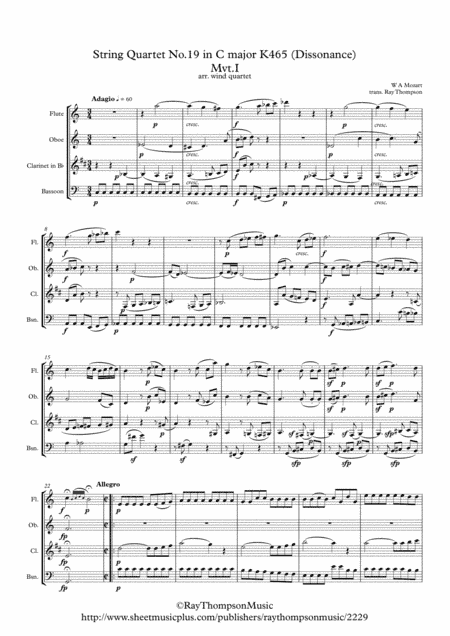 Mozart: String Quartet No.19 in C major K465 (Dissonance) Mvt.I Adagio/Allegro - wind quartet (arr. Ray Thompson)