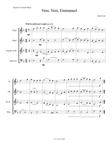Veni, Veni, Emmanuel (for woodwind quartet) (arr. Aaron Lee)