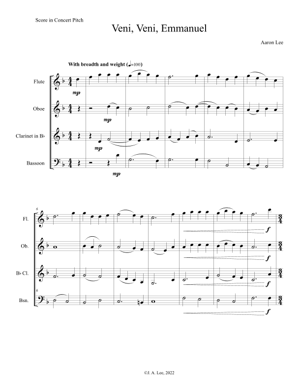 Veni, Veni, Emmanuel (for woodwind quartet) (arr. Aaron Lee)