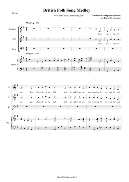 Blow away the morning dew for SAB choir and piano (arr. David Warin Solomons)